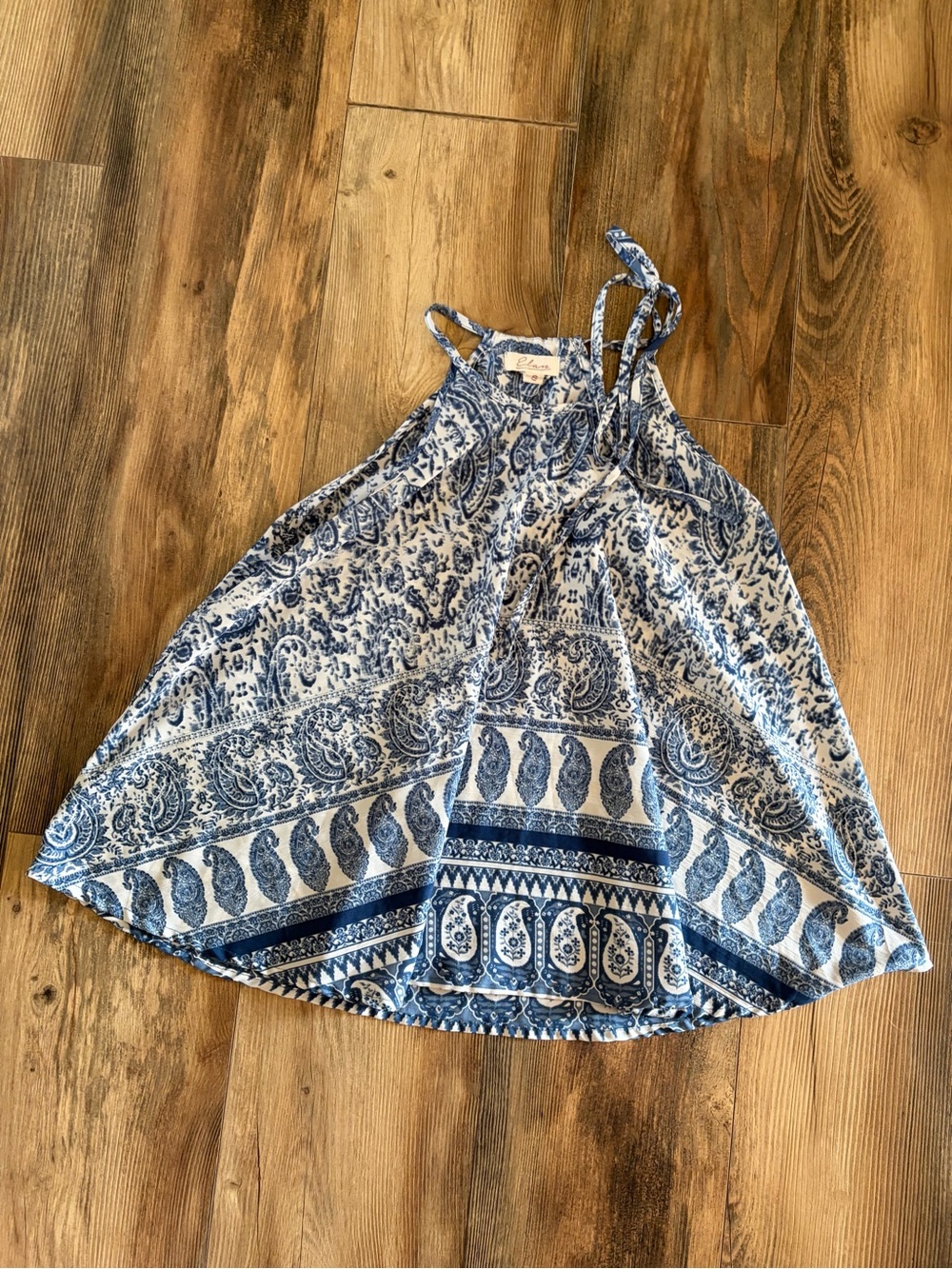 Elan White and Blue Paisley Halter Swing Tank